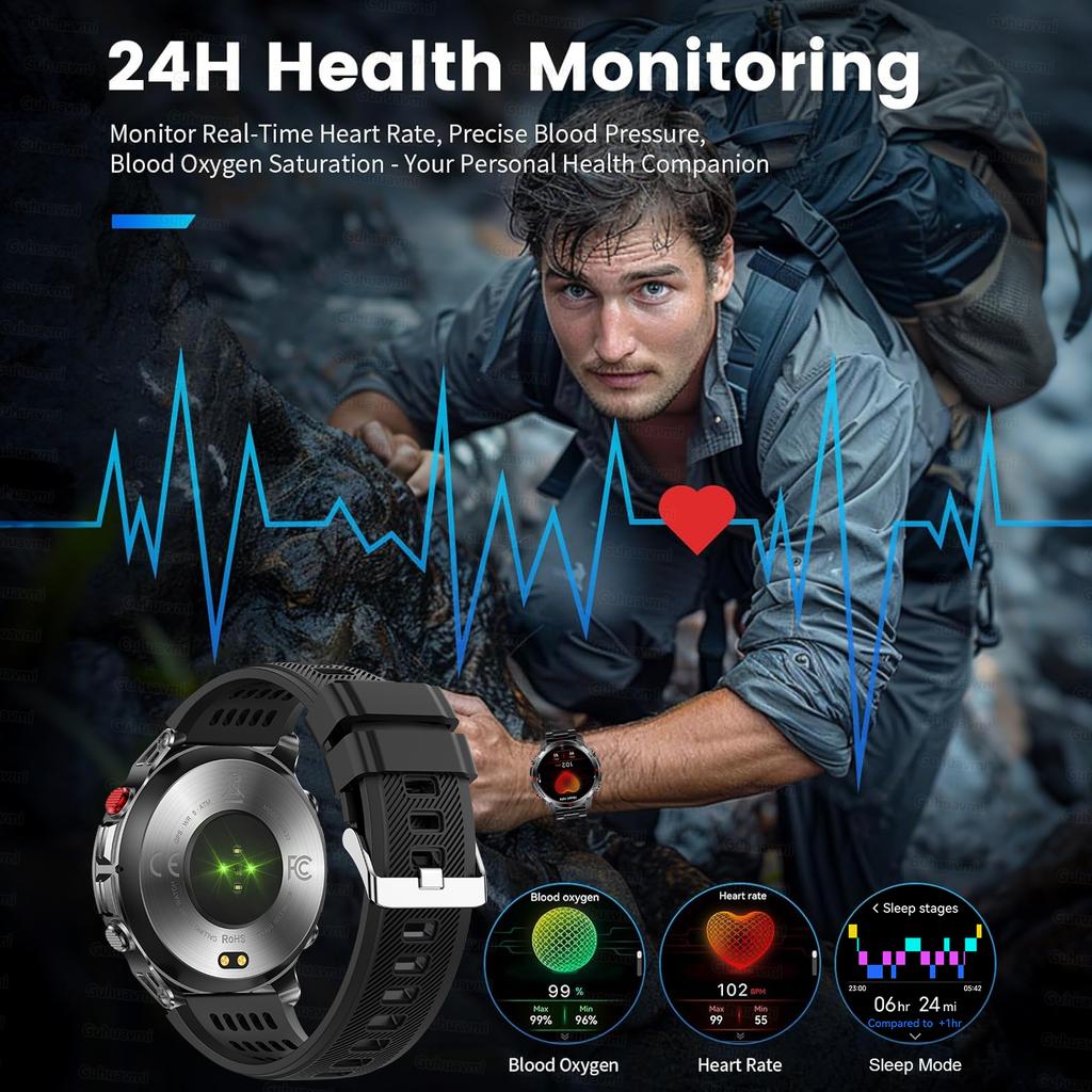 New  Professional GPS Sports Smart Watch Men 1.46" AMOLED Screen 3ATM Compass Fitness Tracker Military Smartwatch
