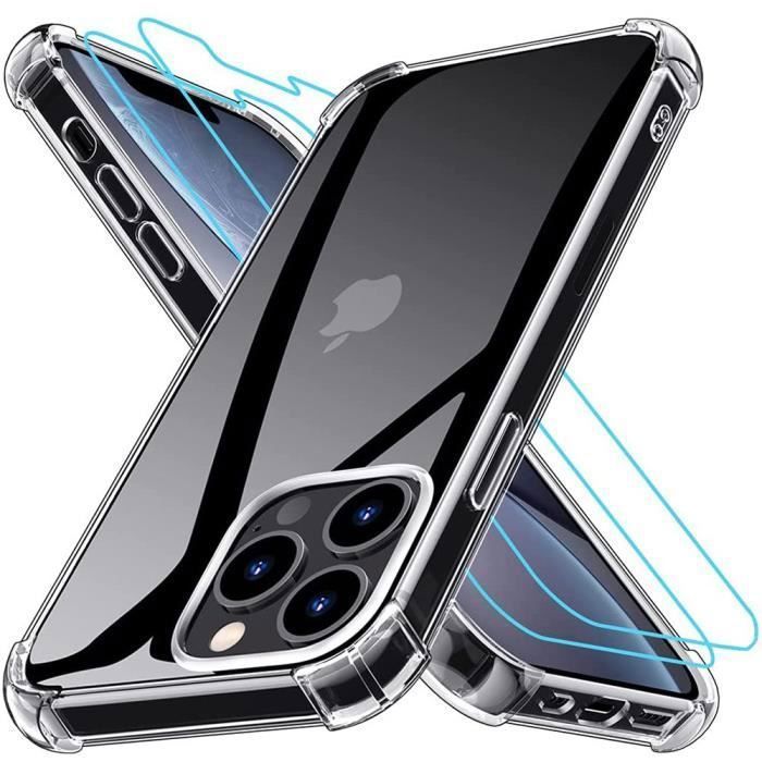 Coque - Silicone - iPhone 13 mini - Antichoc - Transparente - 2 Verres Trempés