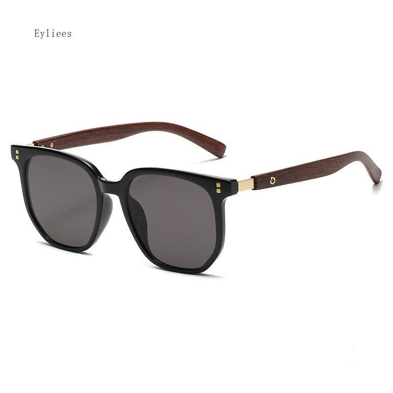 Trendy Wooden Grain Leg TR90 Sunglasses, Men Women Korean Square UV400 Protective Sun Glasses