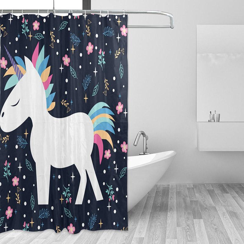 Lovely Cartoon Unicorn Shower Curtain Smiling Animal Poop A Rainbow Waterproof Fabric Bathroom Curtains Mildew Resistant Curtain