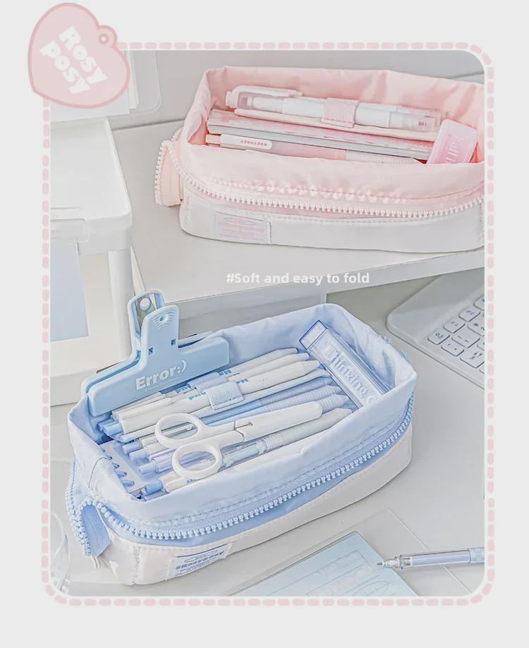 RosyPosy Large Capacity Soft Canvas Pencil Bag - Upgraded Design for High-Value Stationery Storage