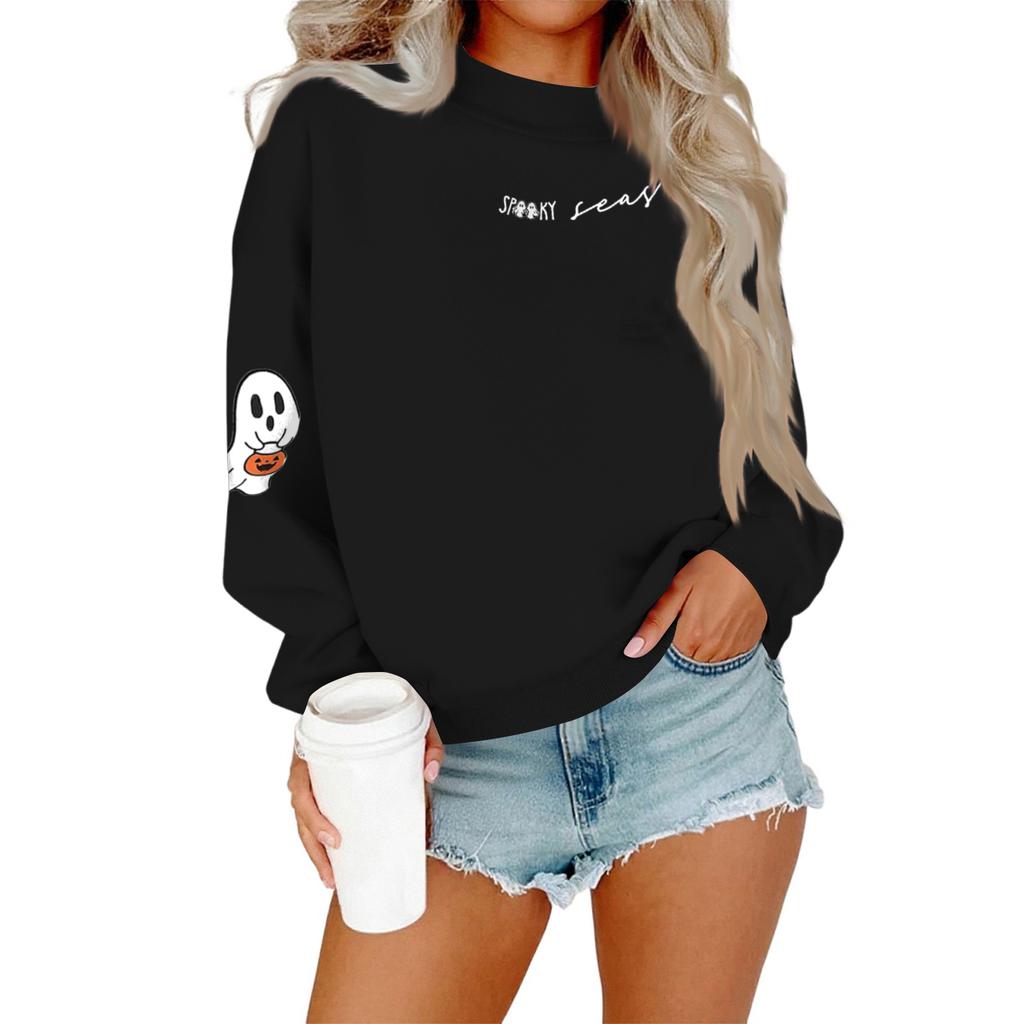 Women's Casual Fashion Round Neck Long Sleeve Halloween Printed Sweatshirt