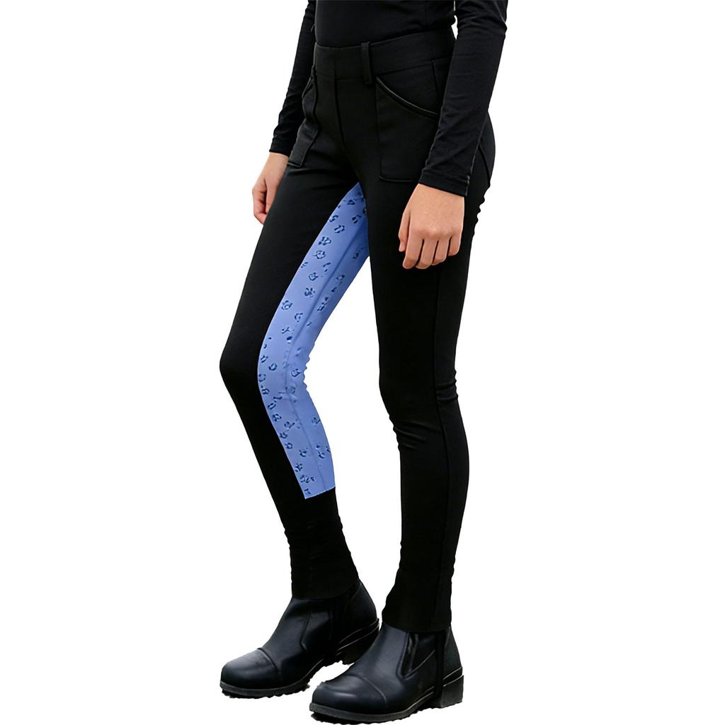 Kids Girls Horse Riding Pants Equestrian Breeches Elastic Waistband Leggings with Side Pockets for Training and Competition