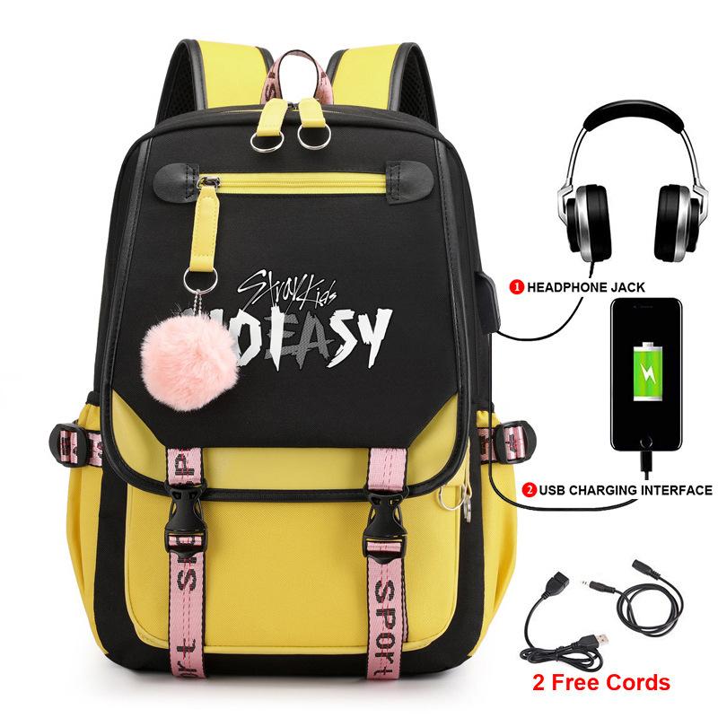 Korean Stray Kids Backpack Student Bag Men'S And Women'S Fashion Backpack Travel Bag Usb Computer Bag