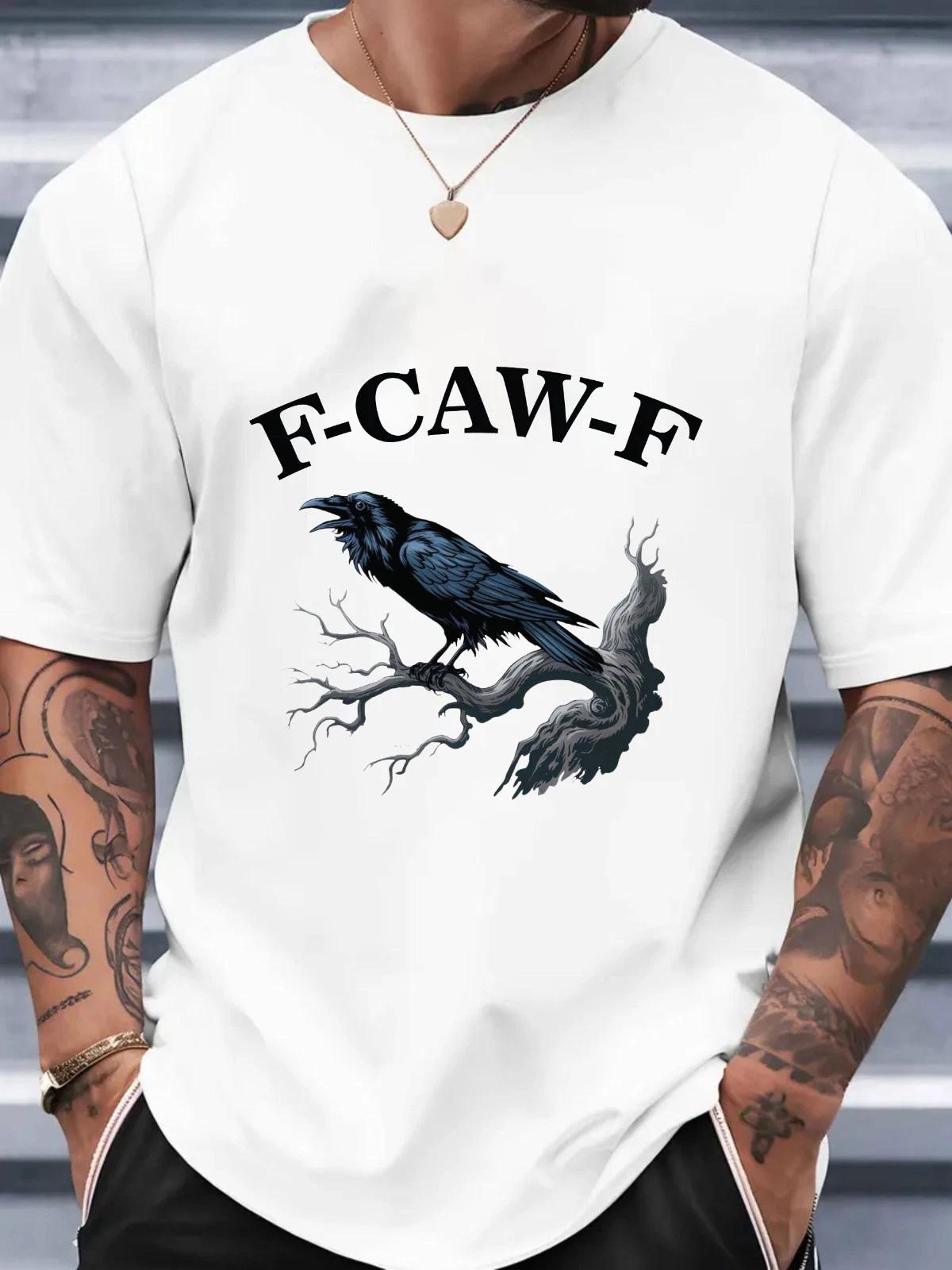 F-CAW-F Raven 100% Cotton T-shirt Mens Tees Top Funny Gothic Crow Sarcastic Bird Pun Unisex Gift Tee Top L
