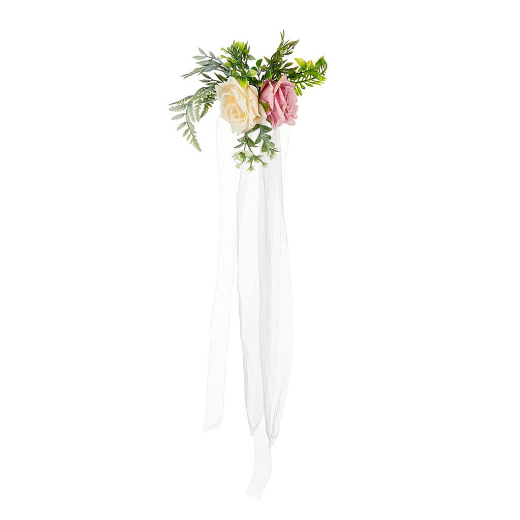 Wedding Aisle Decorations Chair Back Flower Decorations Artificial Flower with Long Ribbon for Ceremony Wedding Party