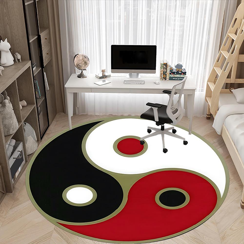 1pc Yin Yang Symbol Chair Carpet for Office, Round Polyester Mat, Indoor Decor for Office, Easycare Fabric, Washable Non-slip Area Carpet