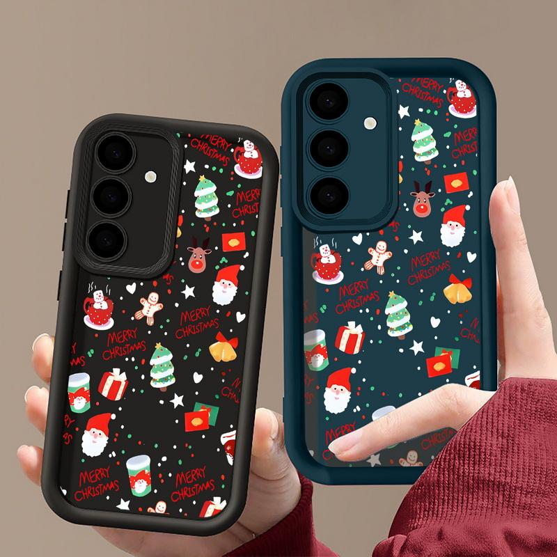 Cartoon Christmas Snowman Printed Back Cover For Samsung Galaxy S25 Edge S24 FE S23 S22 Ultra Plus A17 A56 A36 A16 A15 A55 A54 A53 5G Soft Phone Cover