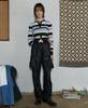 Aobteu Stripe Knit Bra Top - Black/Sky