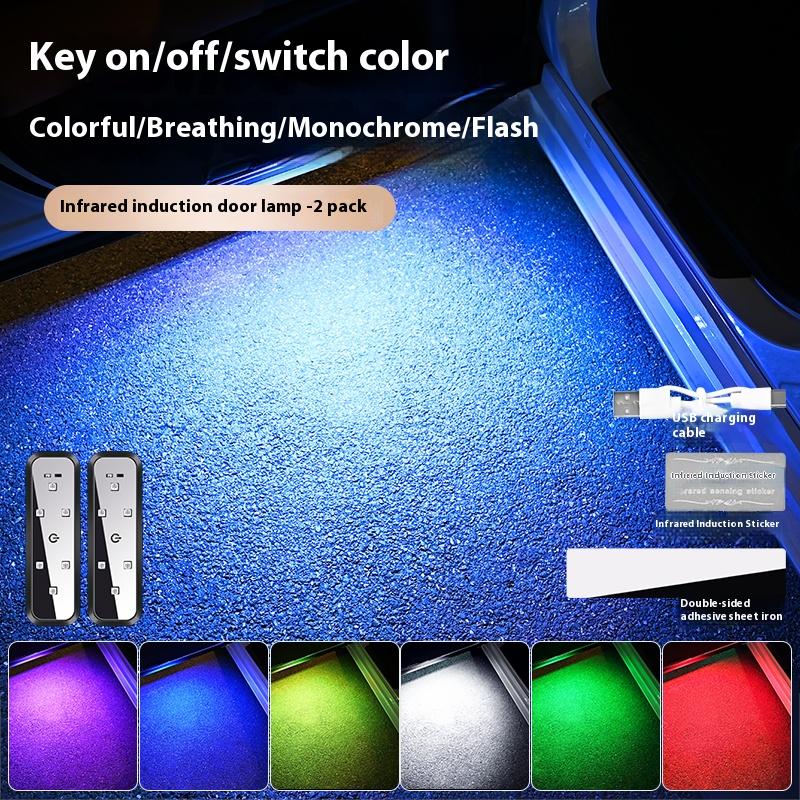 1/2pcs Car Door Lights Magnetic Control USB Charging Auto Open Door Safe Signal Lamp Atmosphere Welcome Light Car Accessories