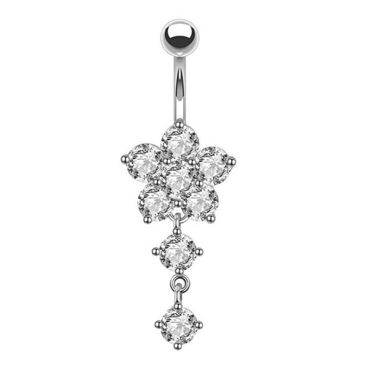 Heart-shaped Round Piercing Jewelry Navel Ring, Copper Inlaid Zircon Stainless Steel Navel Nail