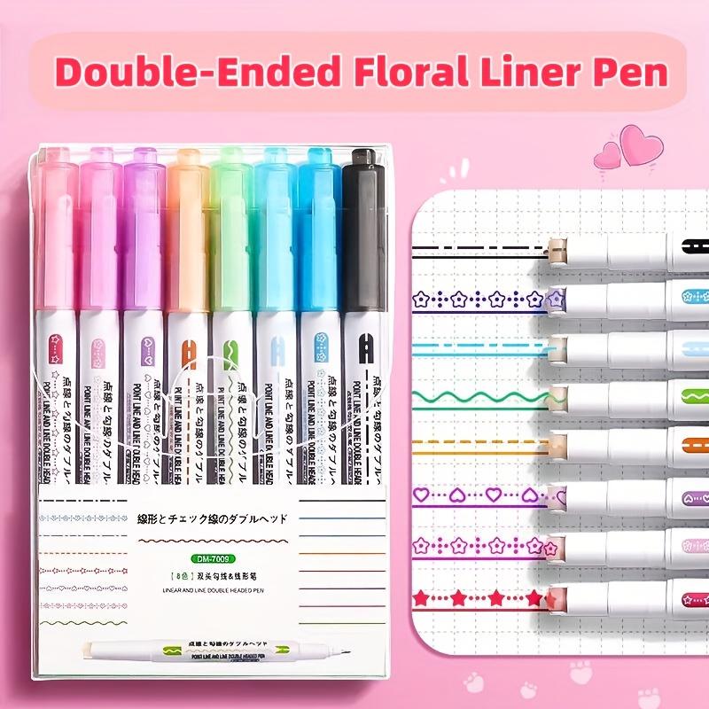 6Pcs/8Pcs Flower Line Shape Highlighter Pen Roller Tip Curve Liner Marker Kawaii Korean Stationery School Office Supplies Gifts