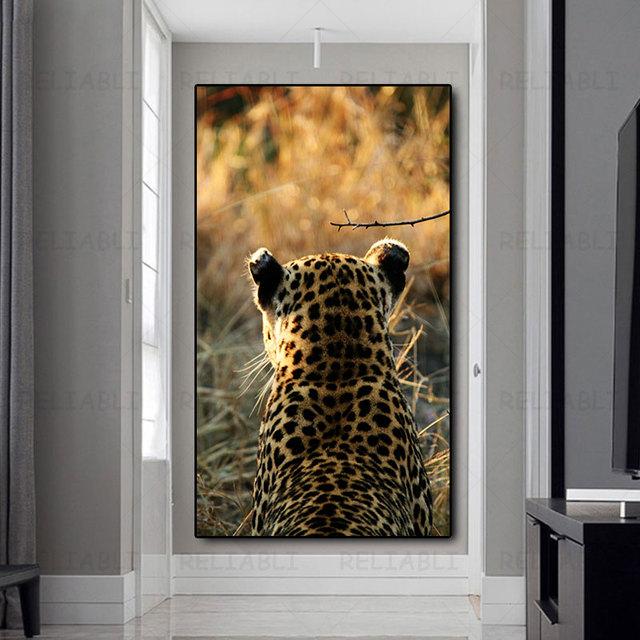Leopard Painting On Canvas Big Cat Posters and Prints Animal Wall Picture Hand-Printed Wall Art for Living Room Entrance Decor