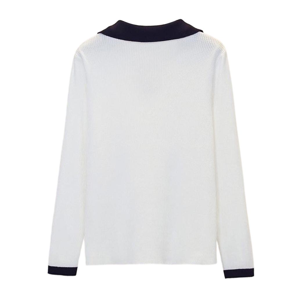 Women's Fashion Casual Colorblock Comfortable Lapel Long Sleeve Knitted All- Sweater Top