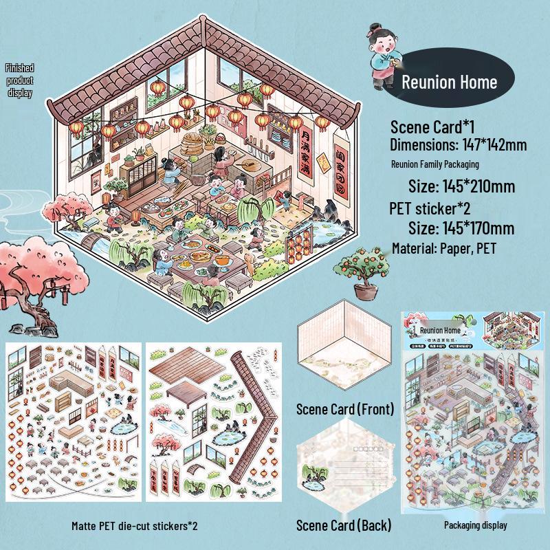 3D Stereo DIY Collage Landscape Stickers - Frosted PET Die-Cut for Journaling & Miniature Scenes