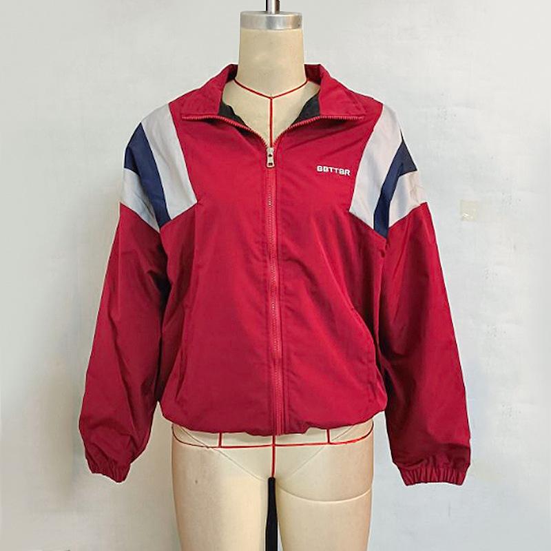 Autumn Women's Clashing Long Sleeve Patchwork Double Pocket Lapel Jacket