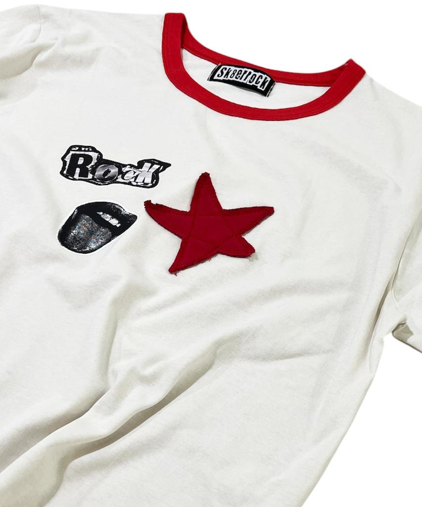 SK8ER ROCK Collage Star Ringer T-Shirt ((Ivory))