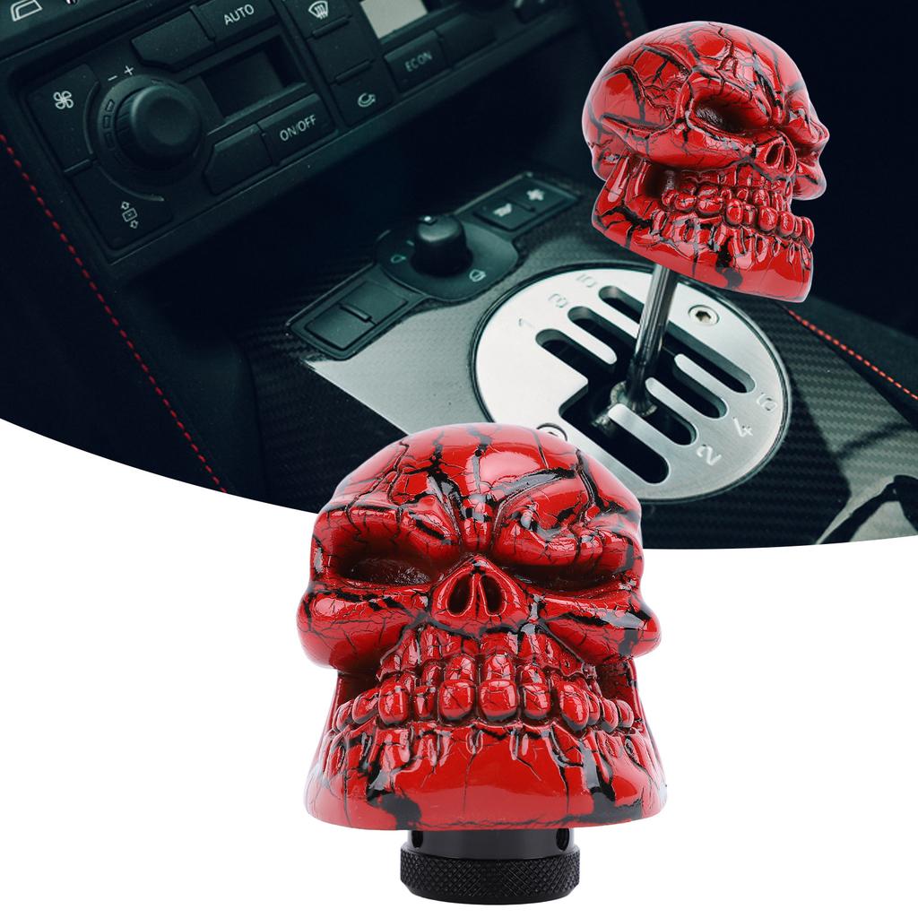 Skull Shift Knobs Resin Comfortable Grip Samurai Skull Shifter Handle Knob with 3 Adapters for Most Manual Transmissions Car Red