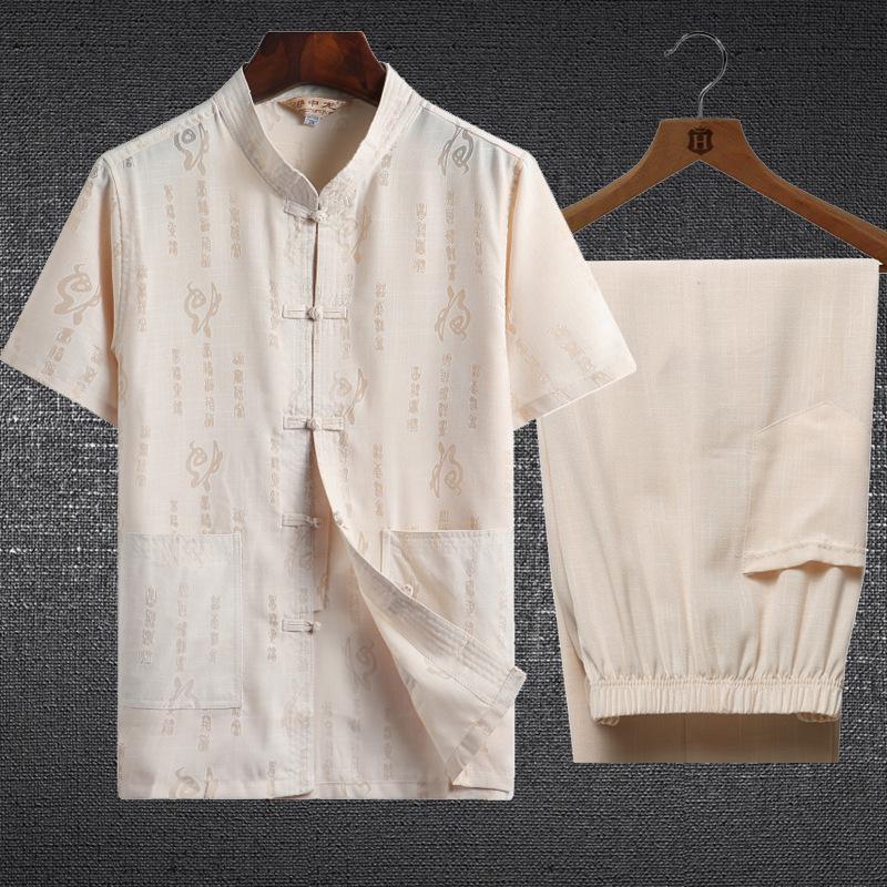 Men's Chinese-Style Summer Tang Suit: Short-Sleeve Linen Hanfu Robe for Middle-Aged and Elderly