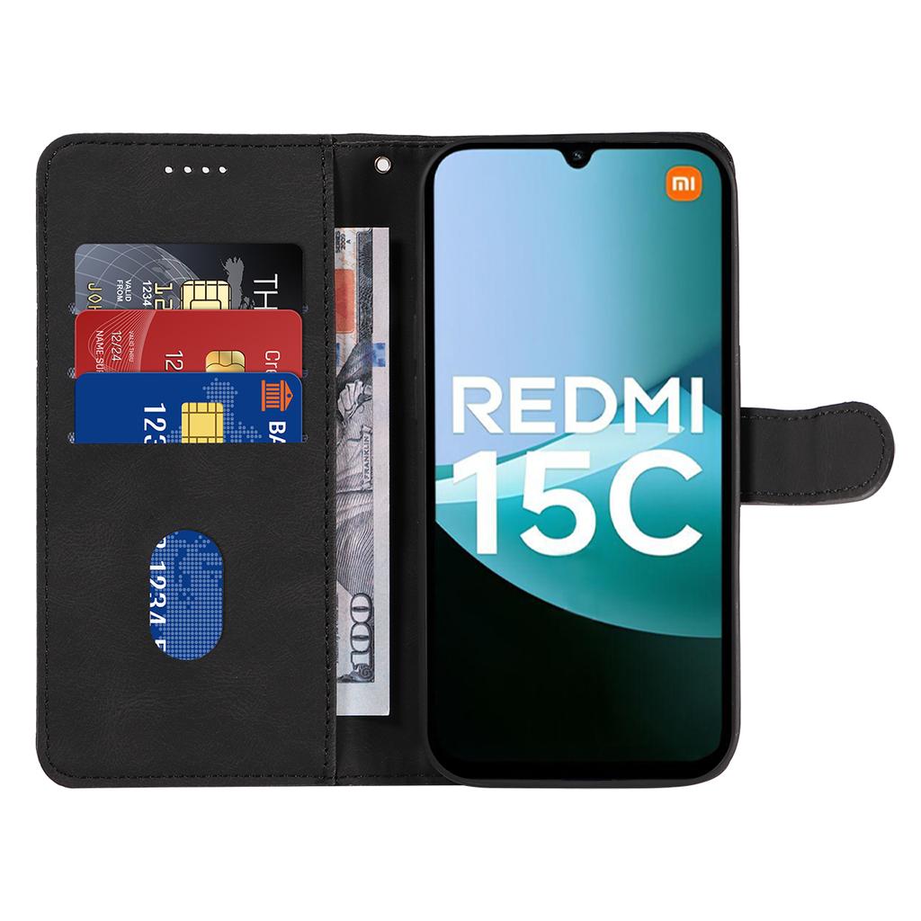 Pro Xiaomi Redmi 15C 4G (171 mm) Kožené pouzdro na peněženku Kryt na telefon Stojánek s designem zakřivených linií