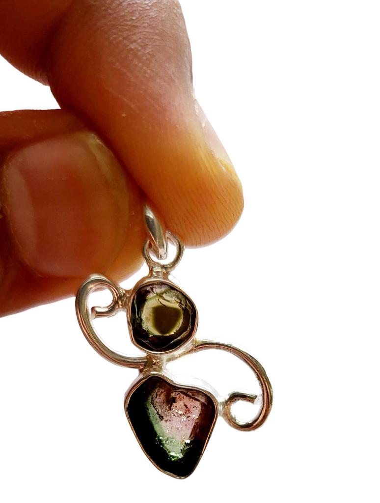Natural Rare Watermelon Tourmaline Gemstone 925 Sterling Silver Pendant, Gift028