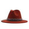 European and American Style Spring and Autumn Winter Imitation Felt Big Edge Hat British Retro Woolen Top Hat Women's Pearl Rhinestone Ribbon Jazz Hat