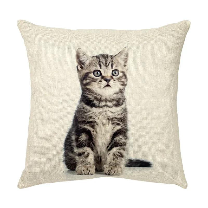 45x45cm Cute Pet Cat Face Decorative Animal Cushion Cover for Sofa Vintage Home Couch Linen Pillows Case