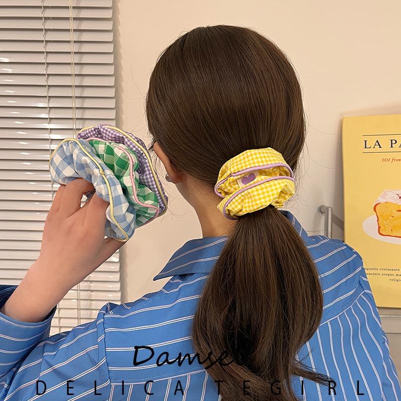Kawaii Plaid Scrunchies Women Girls Child Cute Elastic Hair Rubber Bands Accessories Tie Hair Ring Rope Headdress Ornament