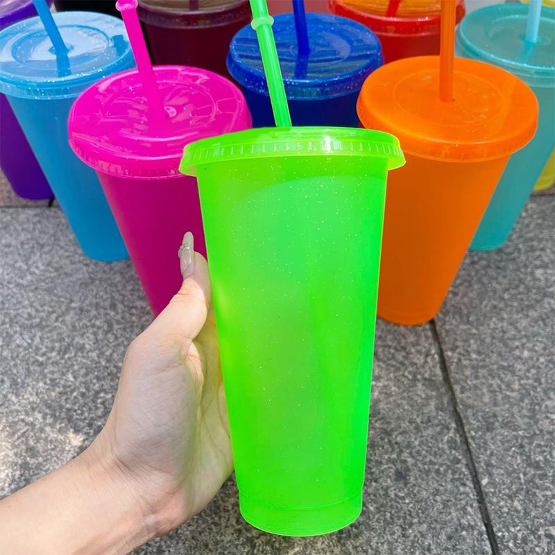 Cană cu paie, băutură, căni cu paie cu capac, pahar din plastic, sticlă de cafea mată, cană din plastic PP de calitate alimentară cu paie