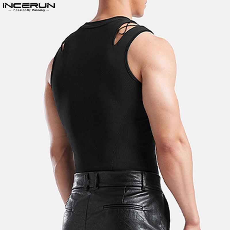 INCERUN Summer Men Sleeveless Tank Tops Hollow Thin Slim T-shirts