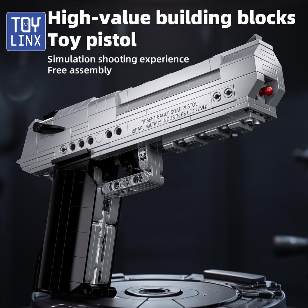 Waffenbaustein 375 Teile Set Pistole Schießbar Militärisches Bauspielzeug als Halloween-Geschenk für Kinder und Erwachsene.