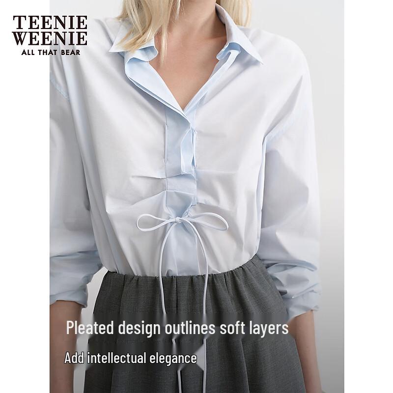 Teenie Weenie Bear Women's Pleated Tie-Front Embroidered Shirt