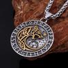Stainless Steel Nordic Mythology Wolf Necklace Viking Vintage Rune Amulet for Men Women Pendant Jewelry Gift