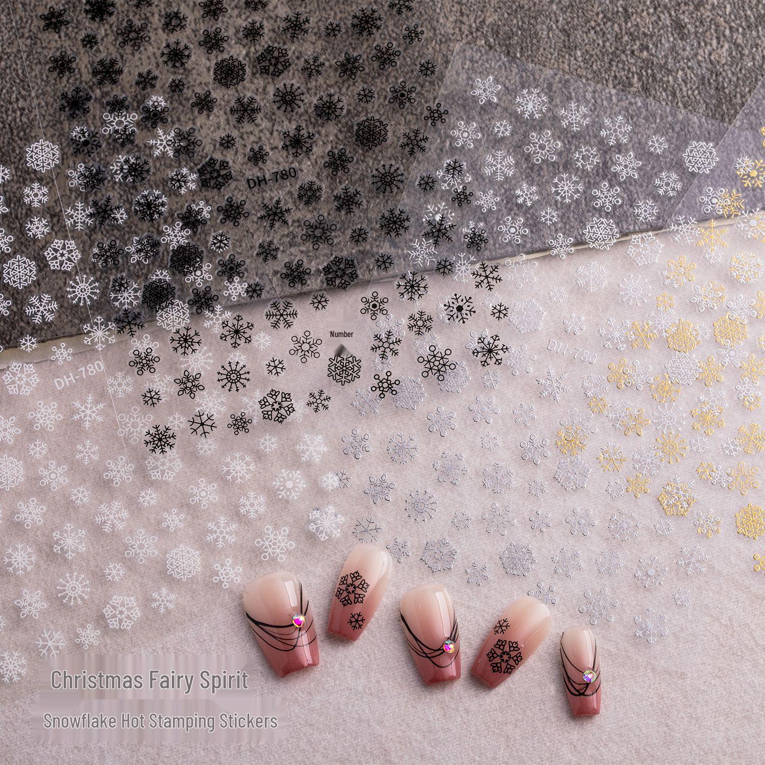 

Laser Hot Stamping Snowflake Nail Stickers - Winter White Hollow Design