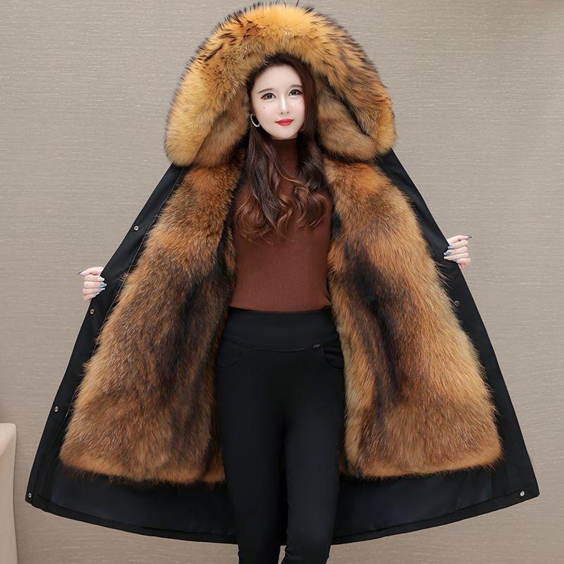Womens Long Down Coat Removable Fur Lined Hooded Winter Outerwear