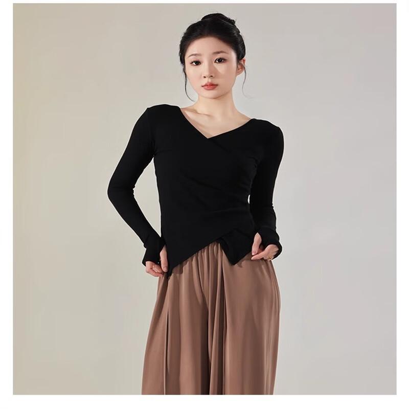 Lanmu Women s Irregular Hem Long Sleeve Dance Practice Top S-XXXL