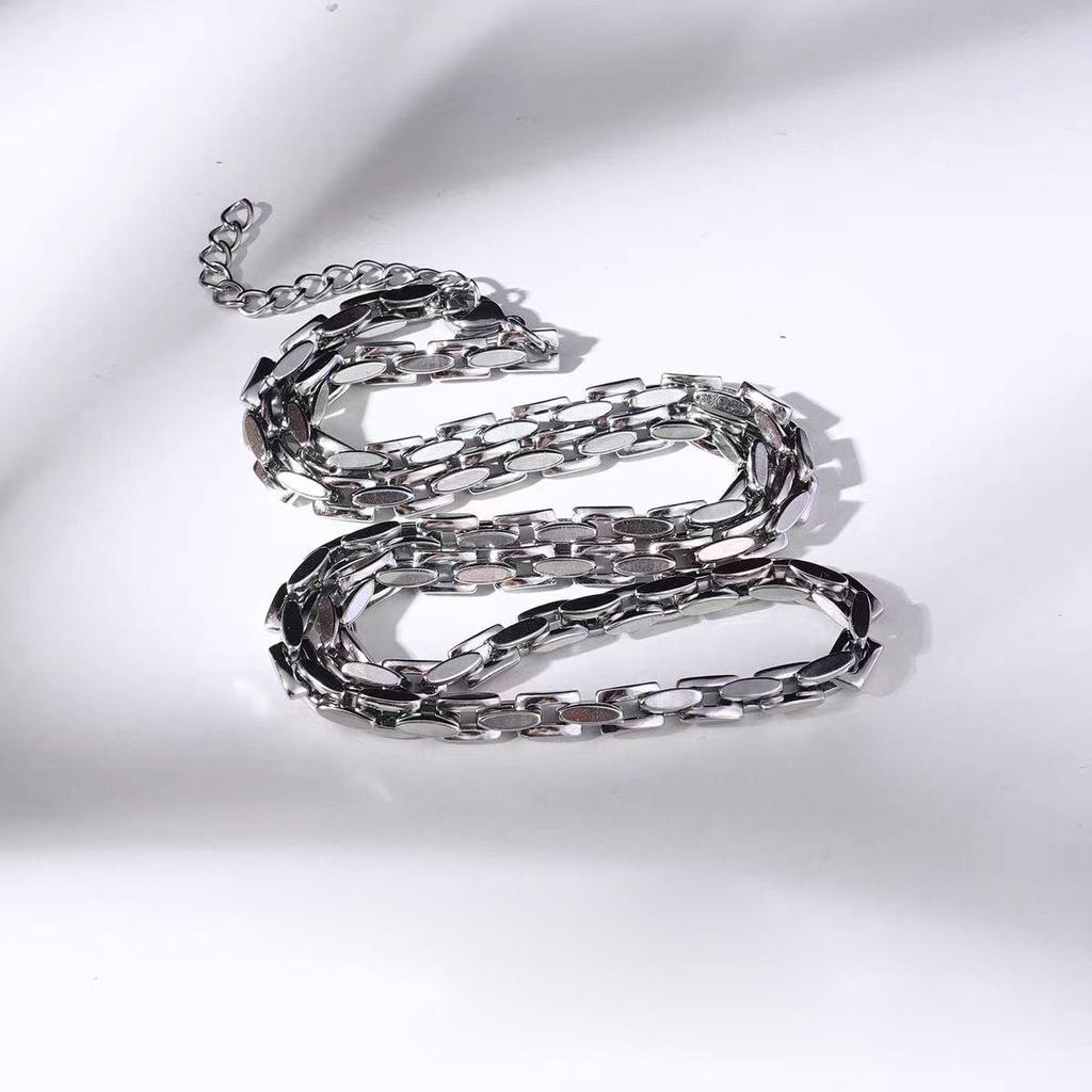 Men's Hip Hop Titanium Steel Rectangular Plaid Necklace - Fashionable, Durable, and Versatile Clavicle Chain