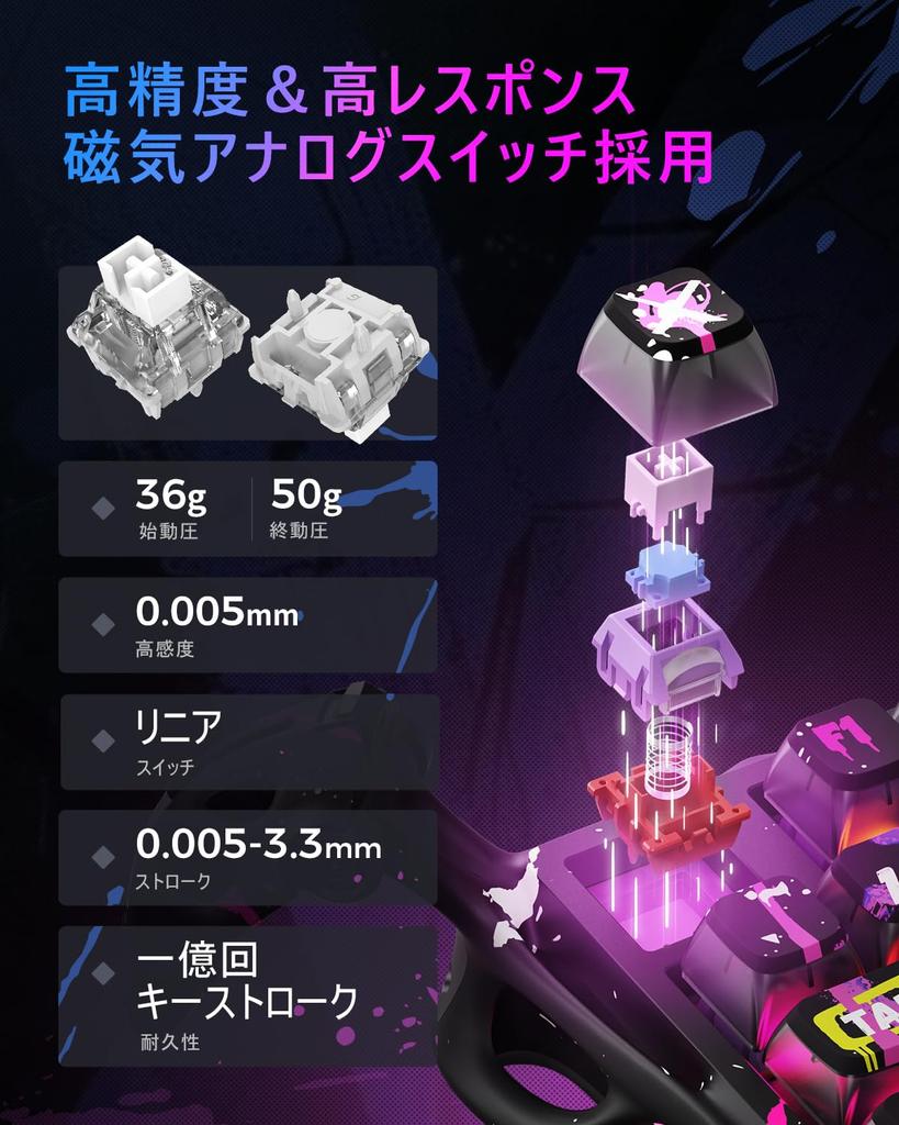 GravaStar Mercury V75 PRO Gaming Keyboard with Tenkeyless Rapid 8000Hz Polling Detachable US Aluminum RGB Manjio Magnetic and Neon Graffiti Design