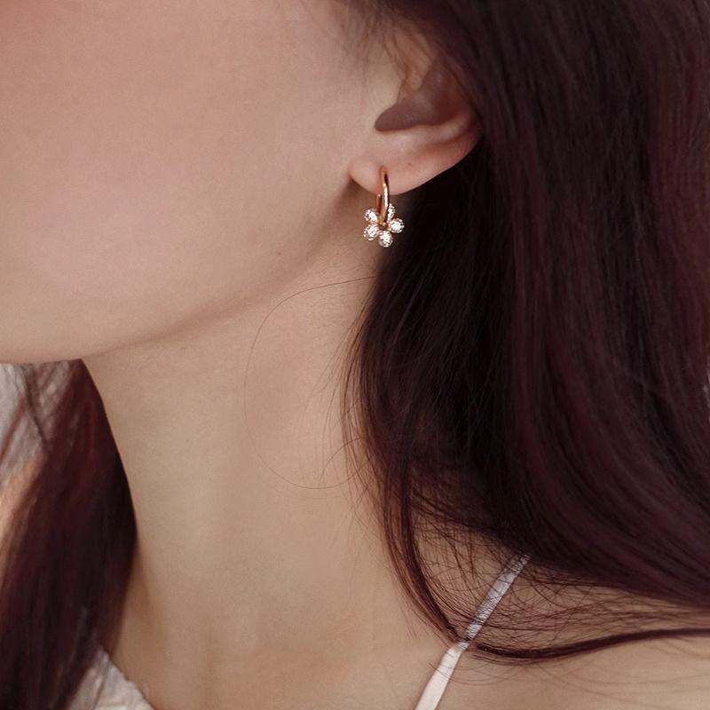 Flower Zirconia Earrings Light Luxury Niche High-end Two-wear Design 100% Match Casual Elegant Classic Daily Accessories