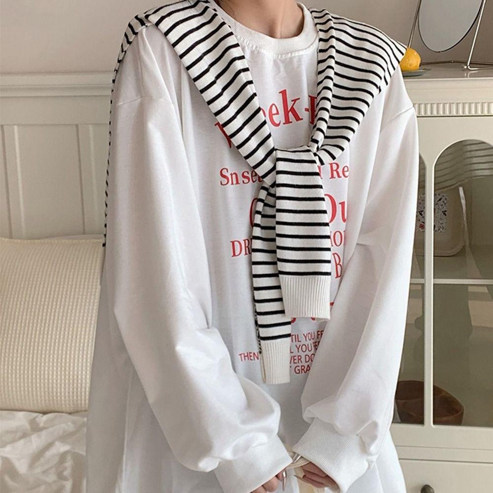 Solid Color Stripe Knitted Shawl Blouse Shoulders Fake Collar Wool Scarves Knit Scarf  Female