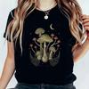 Cute Mushroom Print Pattern, Women's Top Short Sleeve, Women's New Black Print Fashion T-shirt