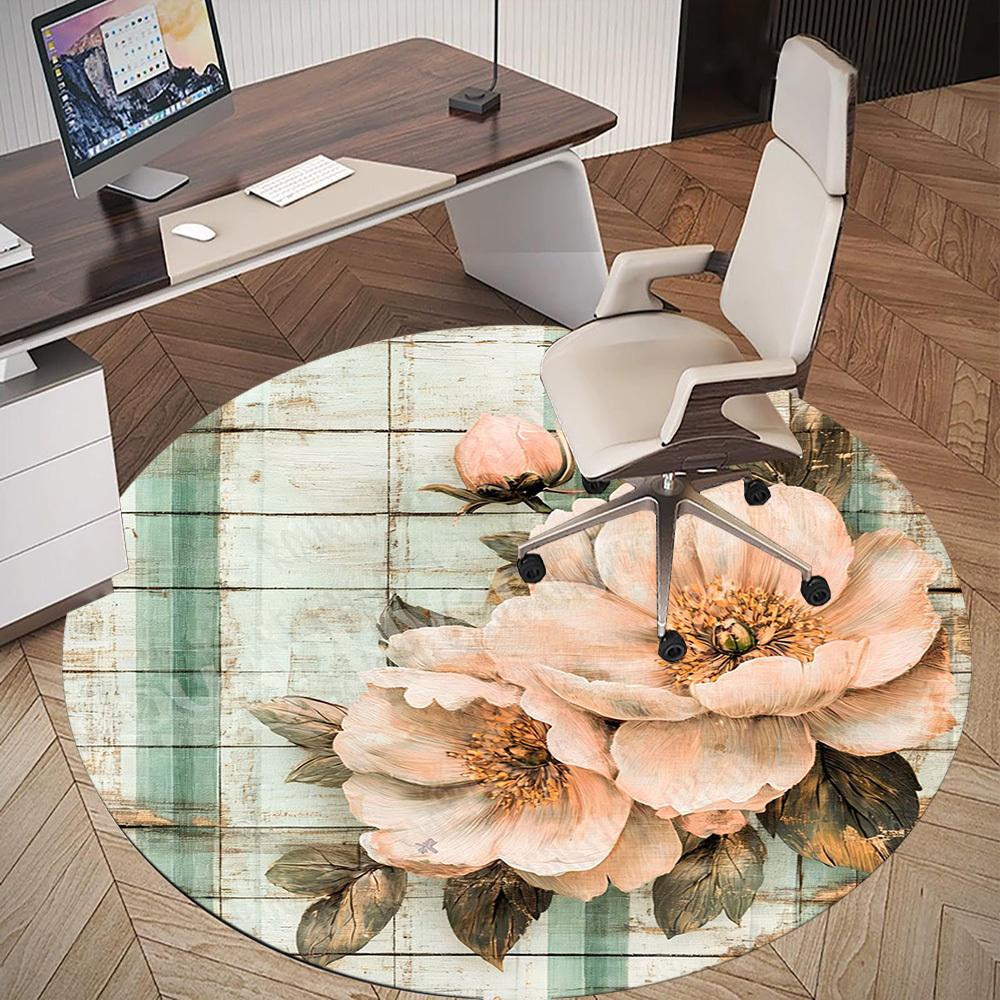 1PC Floral Pattern Flower Office Round Area Rug, Under Office Chairs Bedroom Living Room Home Decor, Carpet for Office -1110093