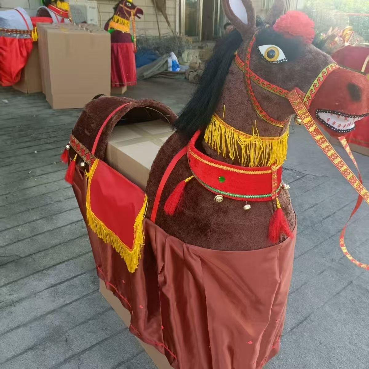Red Drought Horse & Dragon Dance Props: Majestic Racecourse & Boat Performance Set
