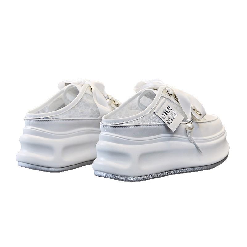 Nuove pantofole con plateau casual rialzate per primavera ed estate, scarpe da donna sottili in pelle, pantofole muffin fredde versatili