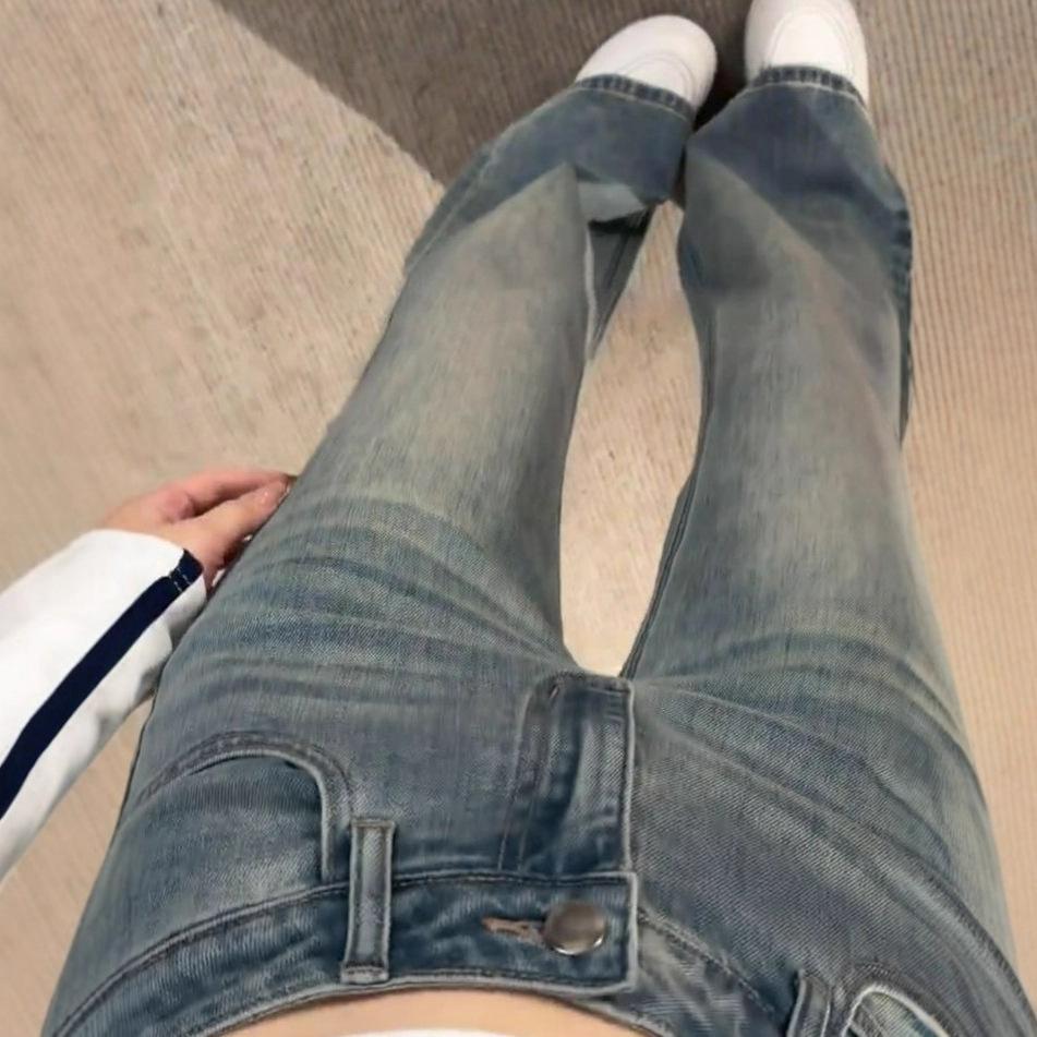 Fashionable Comfortable Micro Flare Jeans Women Vintage Blue Skinny Straight Dragging Ground Horseshoe Pants Trousers Jeans for Women Long Denim Pants