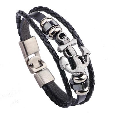 Pulseras trenzadas de cuero multicapa a la moda, pulsera vikinga con ancla para hombre, joyería, accesorios Vintage Punk, regalos de fiesta