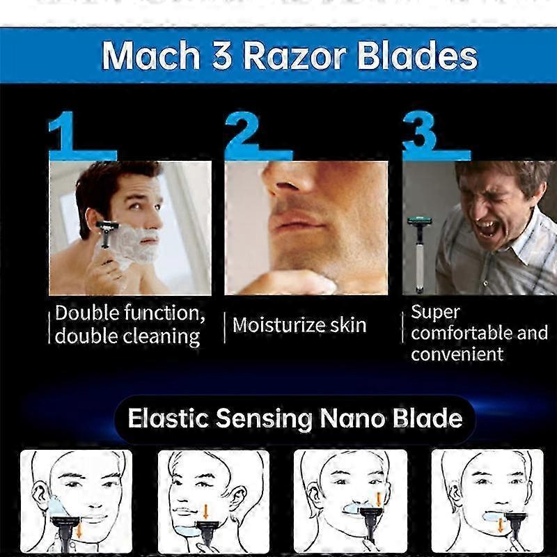 24PCS Men's Razor Blade Refills Compatible with Gillette Mach 3 - 3 Layer Nano Blades, Front Hinge Technology, Smooth Shaving