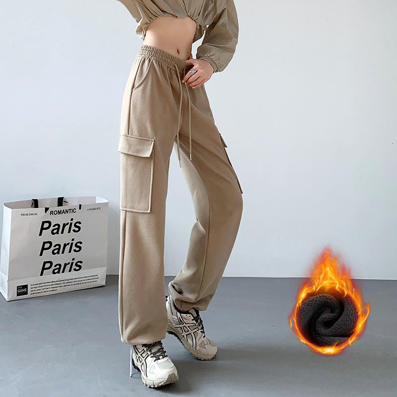 Overalls women's casual sports pants autumn new high-waisted and thin leggings fat mm straight wide-leg pants