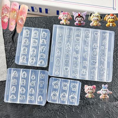3D Silicone Nail Art Mold Cartoon Hello Kitty Rabbit Bear Relief Carving Mold Diy Nails Parts Charm Decor Manicure Stamping