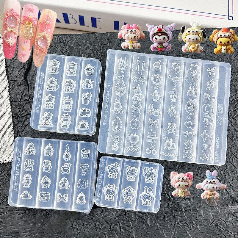 3D Silikon Nagellack-Form Cartoon Hello Kitty Hase Bär Relief Schnitzform DIY Nägel Teile Charme Dekor Maniküre Stempeln